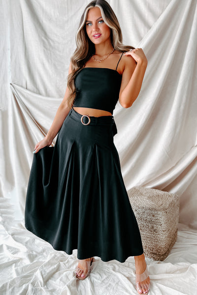 Modest Mindset Belted Midi Skirt (Black) - NanaMacs