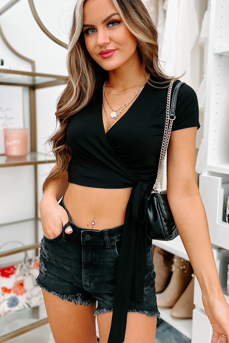 Expect The Best Cropped Wrap Top (Black) - NanaMacs