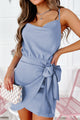 Sweet Remedy Cowl Neck Wrapped Waist Mini Dress (Blue) - NanaMacs