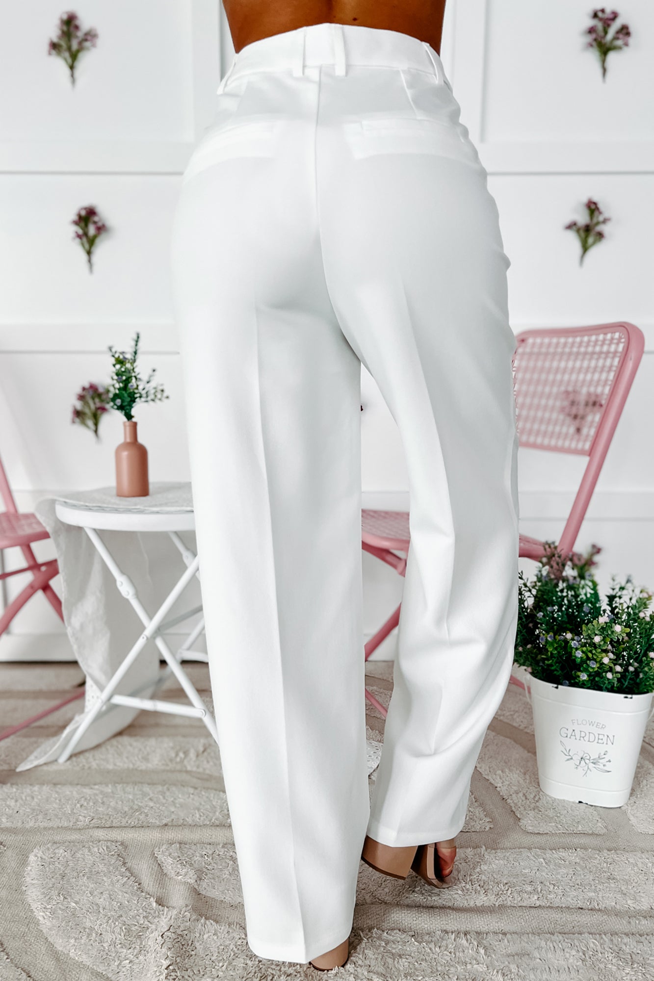 Crunching Numbers High Waisted Straight Leg Pants (White) - NanaMacs