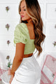 Perfect Pairing Bubble Sleeve Keyhole Crop Top (Light Green) - NanaMacs