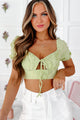 Perfect Pairing Bubble Sleeve Keyhole Crop Top (Light Green) - NanaMacs