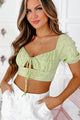 Perfect Pairing Bubble Sleeve Keyhole Crop Top (Light Green) - NanaMacs