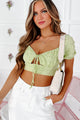 Perfect Pairing Bubble Sleeve Keyhole Crop Top (Light Green) - NanaMacs