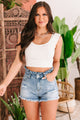 Promises Made Striped Flutter Sleeve Crop Top (Ivory/Heather Grey) - NanaMacs