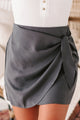 Shawna Tie-Front Mini Skirt (Charcoal) - NanaMacs