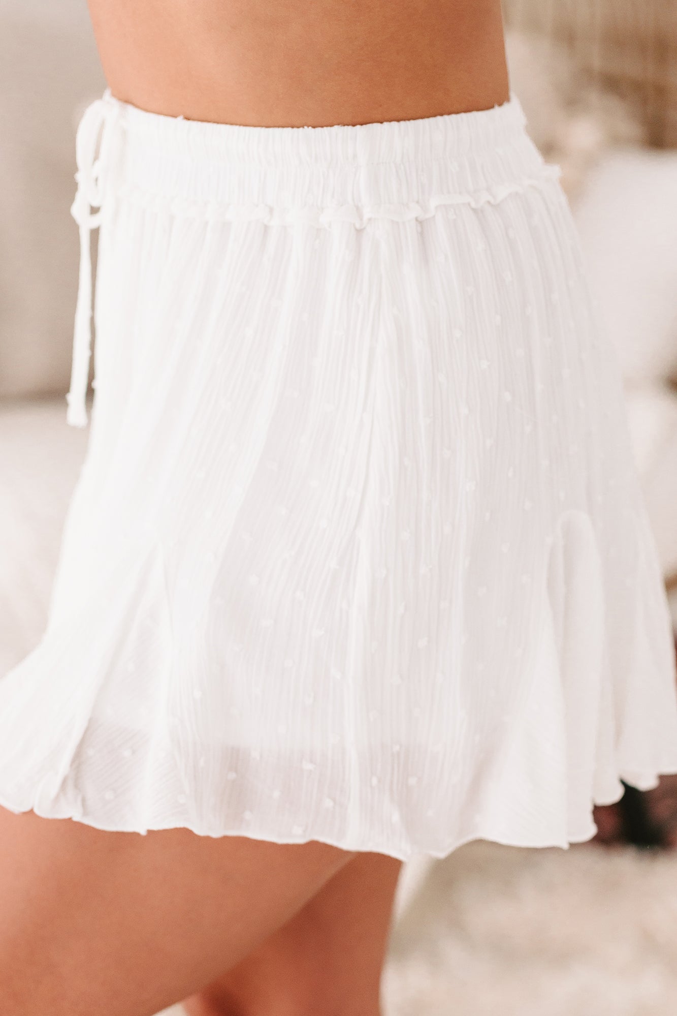 Lakin Swiss Dot Ruffled Mini Skirt (Off White) - NanaMacs