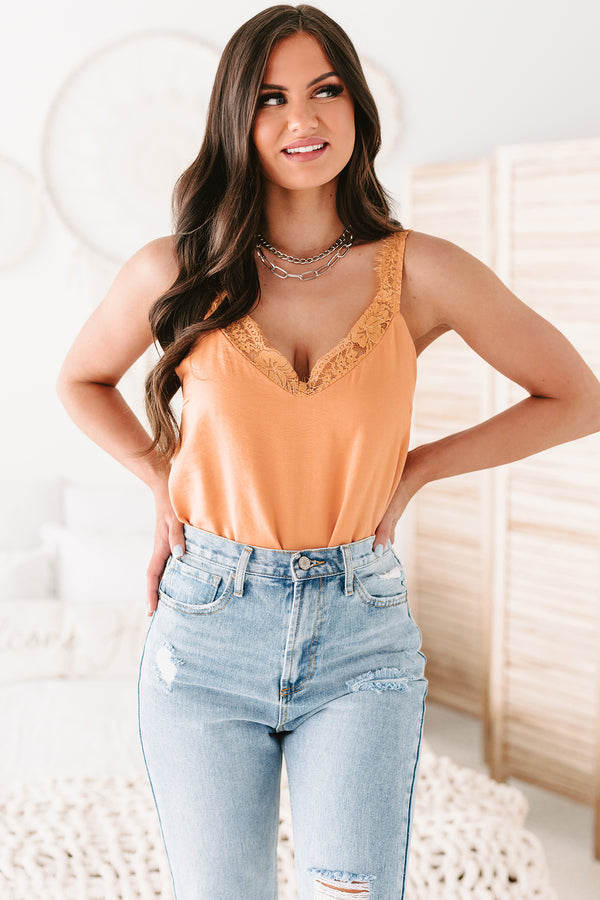 New Destinations Lace-Trimmed Bodysuit (Orange) - NanaMacs