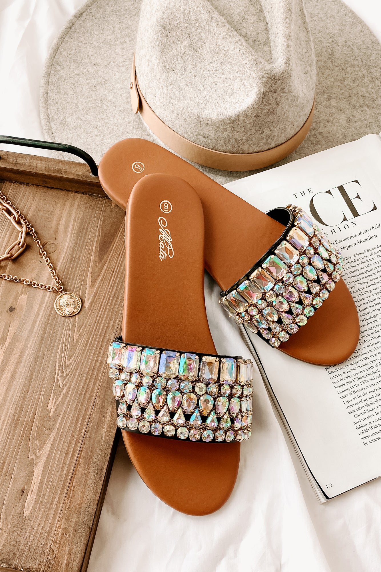 Svetlana Slip-On Gemstone Sandals (Black) · NanaMacs