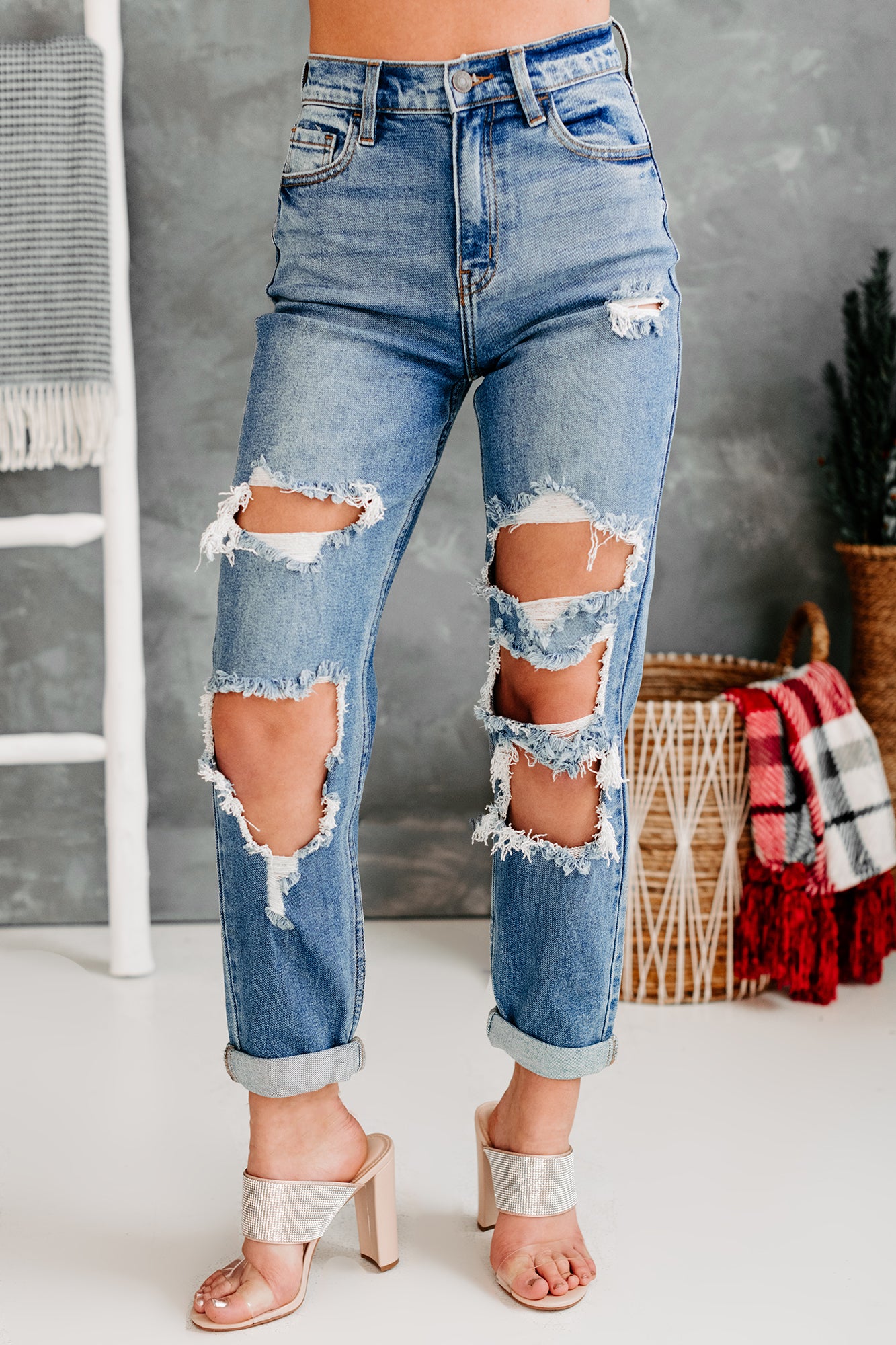 Boyfriend Jeans White Plus Size Distressed Jeans Plus Size Ripped - Main Image