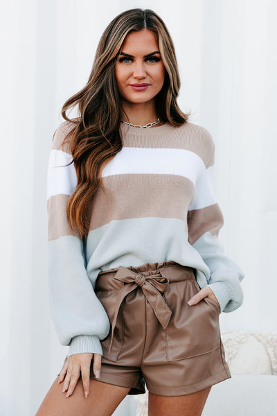 Keep It Current Color Block Sweater (Mocha/White/Grey) - NanaMacs