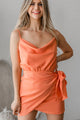 Sweet Remedy Cowl Neck Wrapped Waist Mini Dress (Orange) - NanaMacs