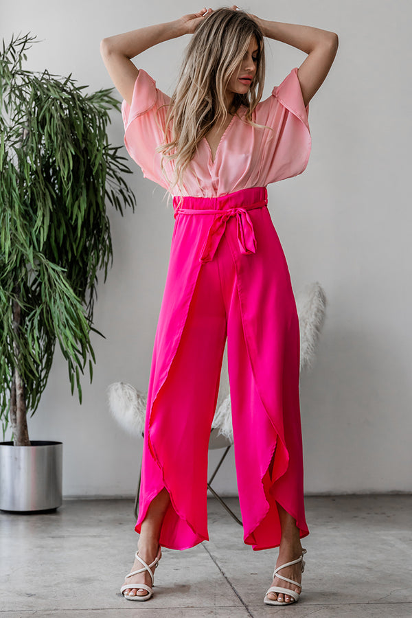 Fulfill Your Dreams Satin Kimono Sleeve Jumpsuit (Hot Pink) - NanaMacs