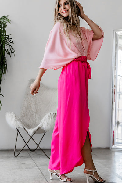 Fulfill Your Dreams Satin Kimono Sleeve Jumpsuit (Hot Pink) - NanaMacs