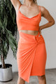 Lovely Evening Twist-Knot Cut-Out Midi Dress (Orange) - NanaMacs