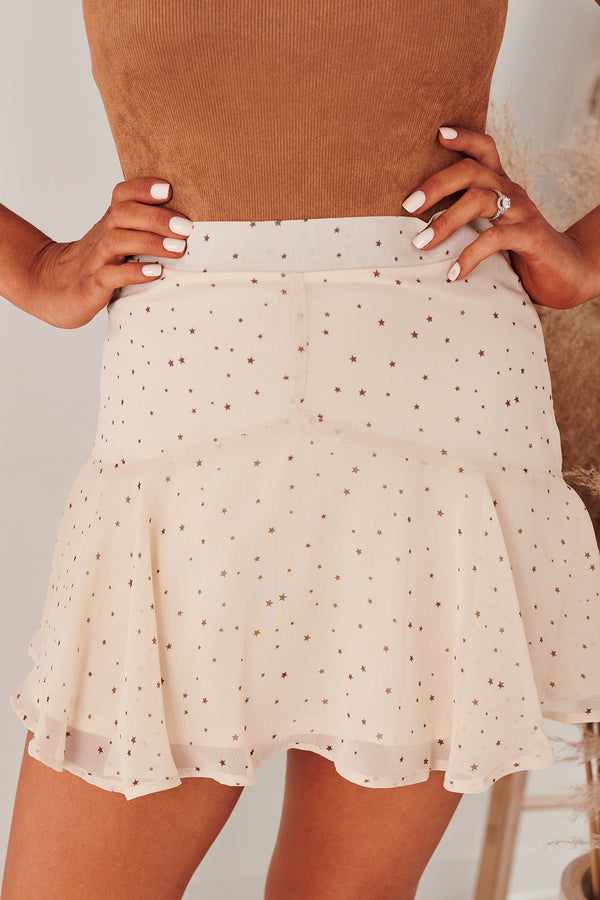 "Land Among Stars" Flounce Skirt (Taupe Brown Star) - NanaMacs