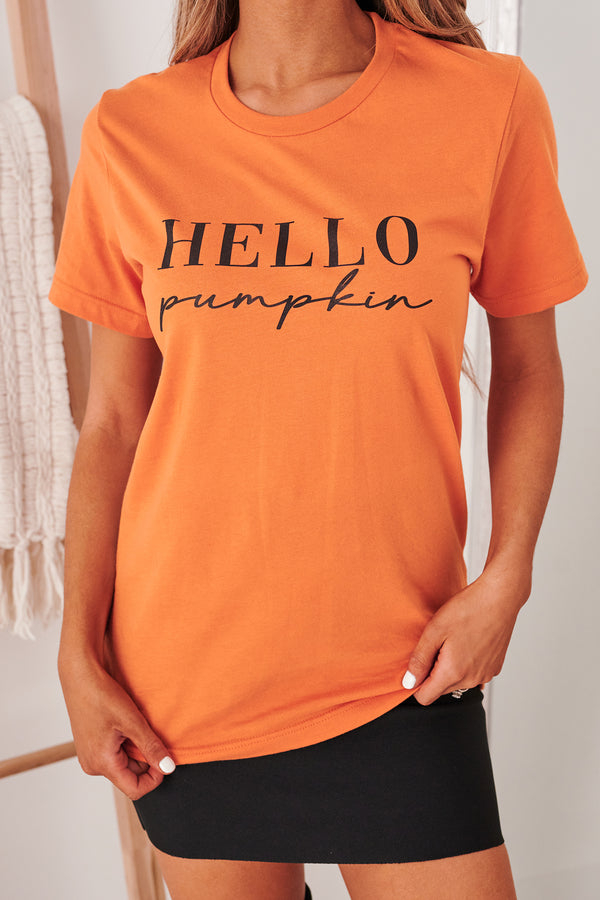 "Hello Pumpkin" Graphic T-Shirt (Burnt Orange) - Print On Demand - NanaMacs