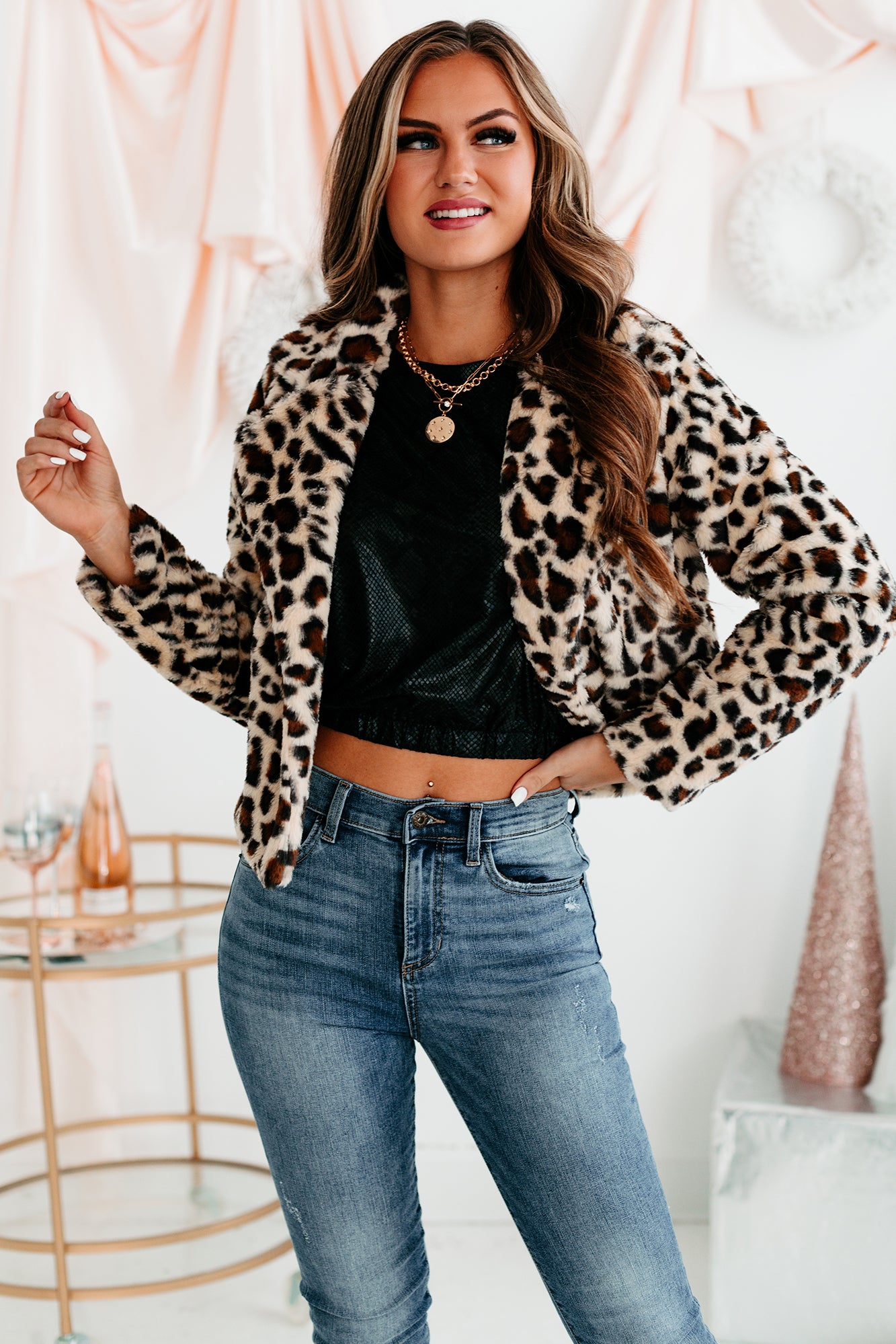 Fancy Feels Leopard Print Faux Fur Jacket (Beige) - NanaMacs