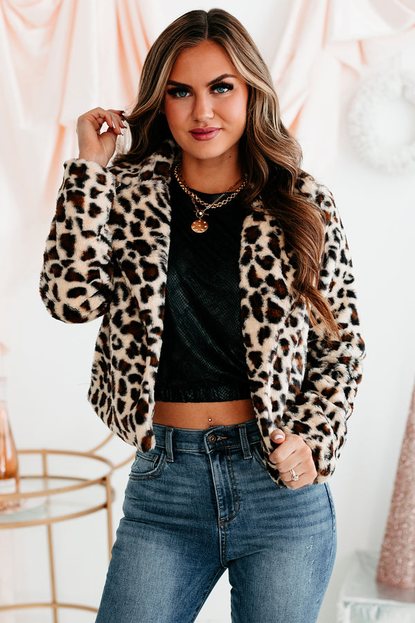 Fancy Feels Leopard Print Faux Fur Jacket (Beige) - NanaMacs