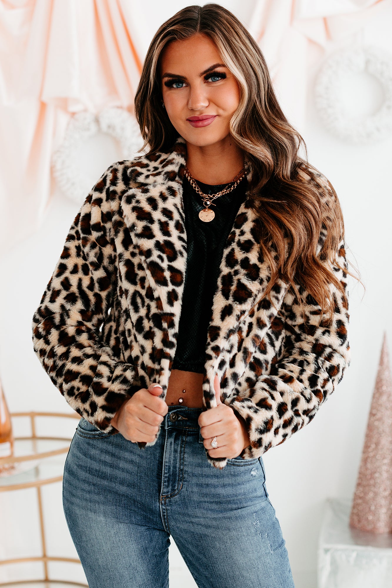 Fancy Feels Leopard Print Faux Fur Jacket (Beige) - NanaMacs