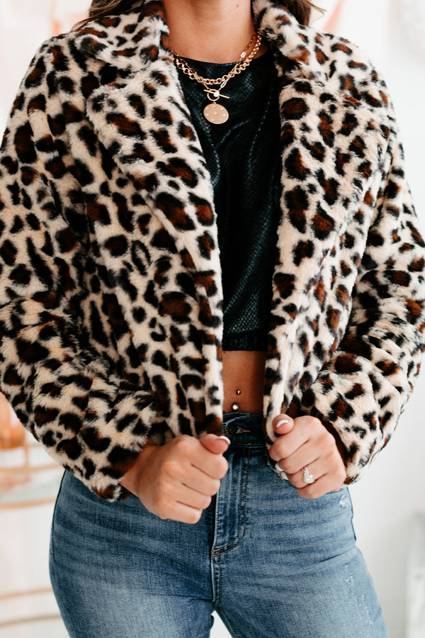 Fancy Feels Leopard Print Faux Fur Jacket (Beige) - NanaMacs