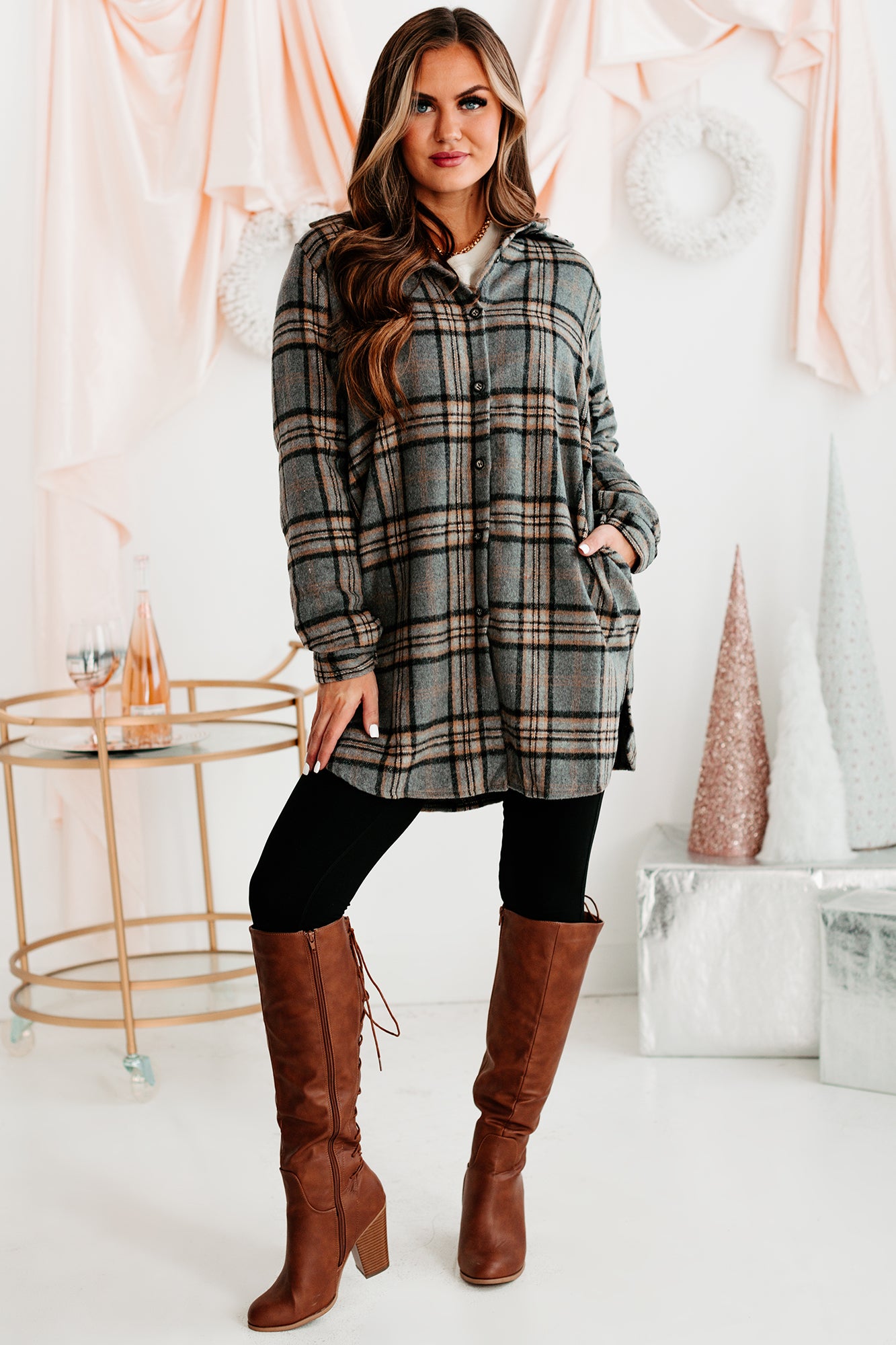 Cultivating Connections Lightweight Plaid Shacket (Gray) - NanaMacs