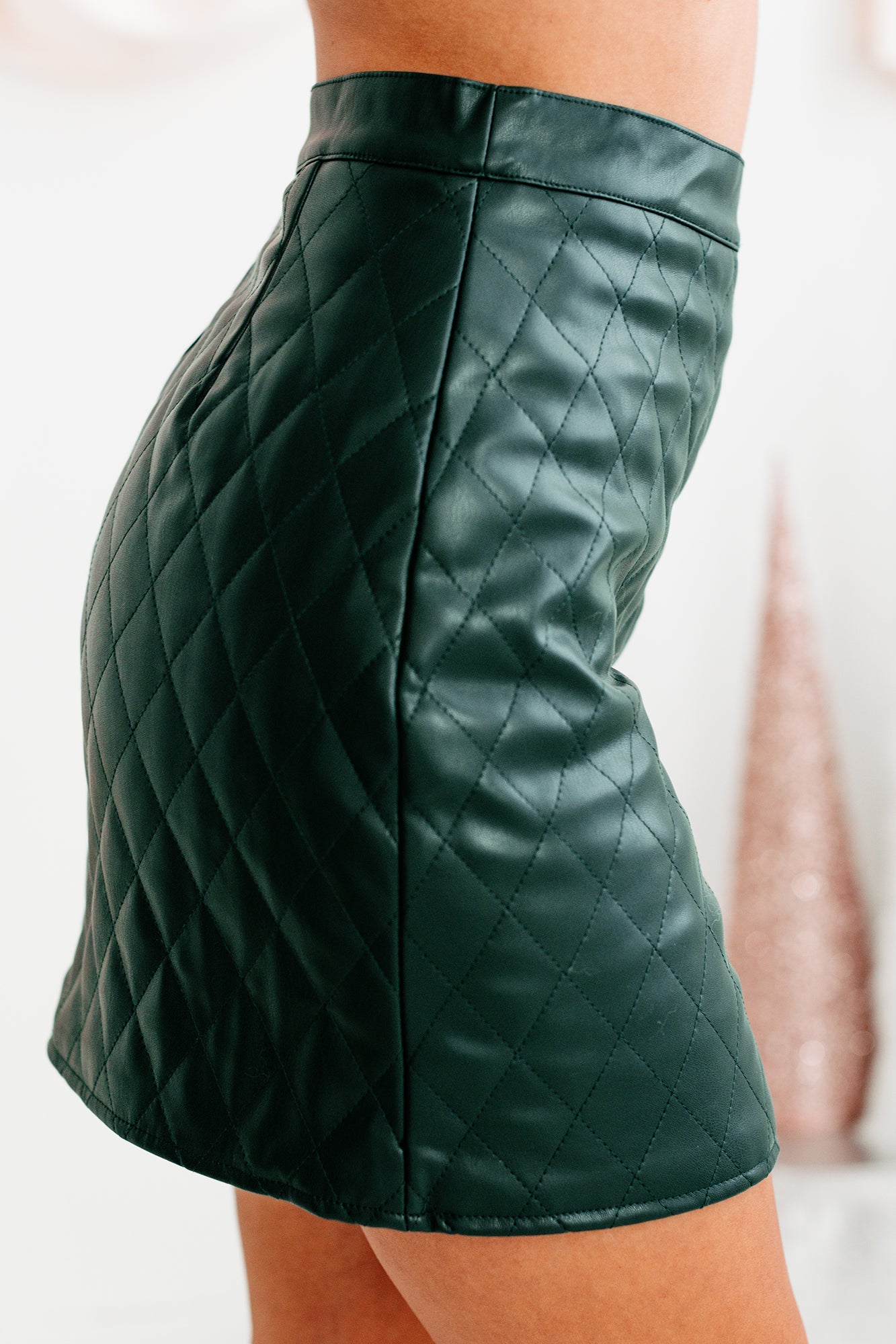 Out Of The Ordinary Quilted Faux Leather Mini Skirt Deep Green