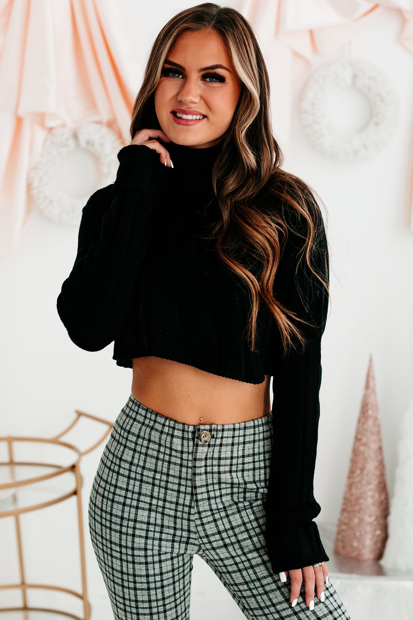 Distracted By You Cropped Turtleneck Sweater (Black) - NanaMacs