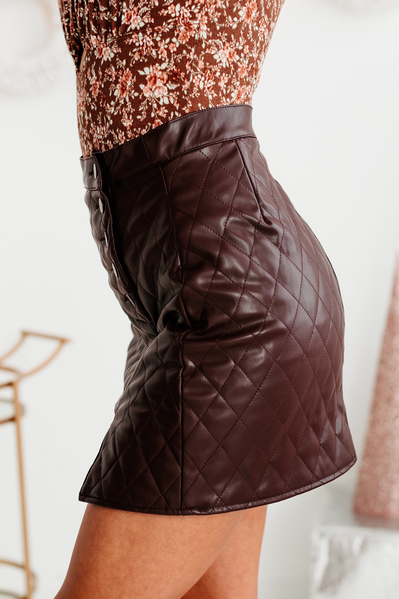 Out Of The Ordinary Quilted Faux Leather Mini Skirt (Mulberry) - NanaMacs