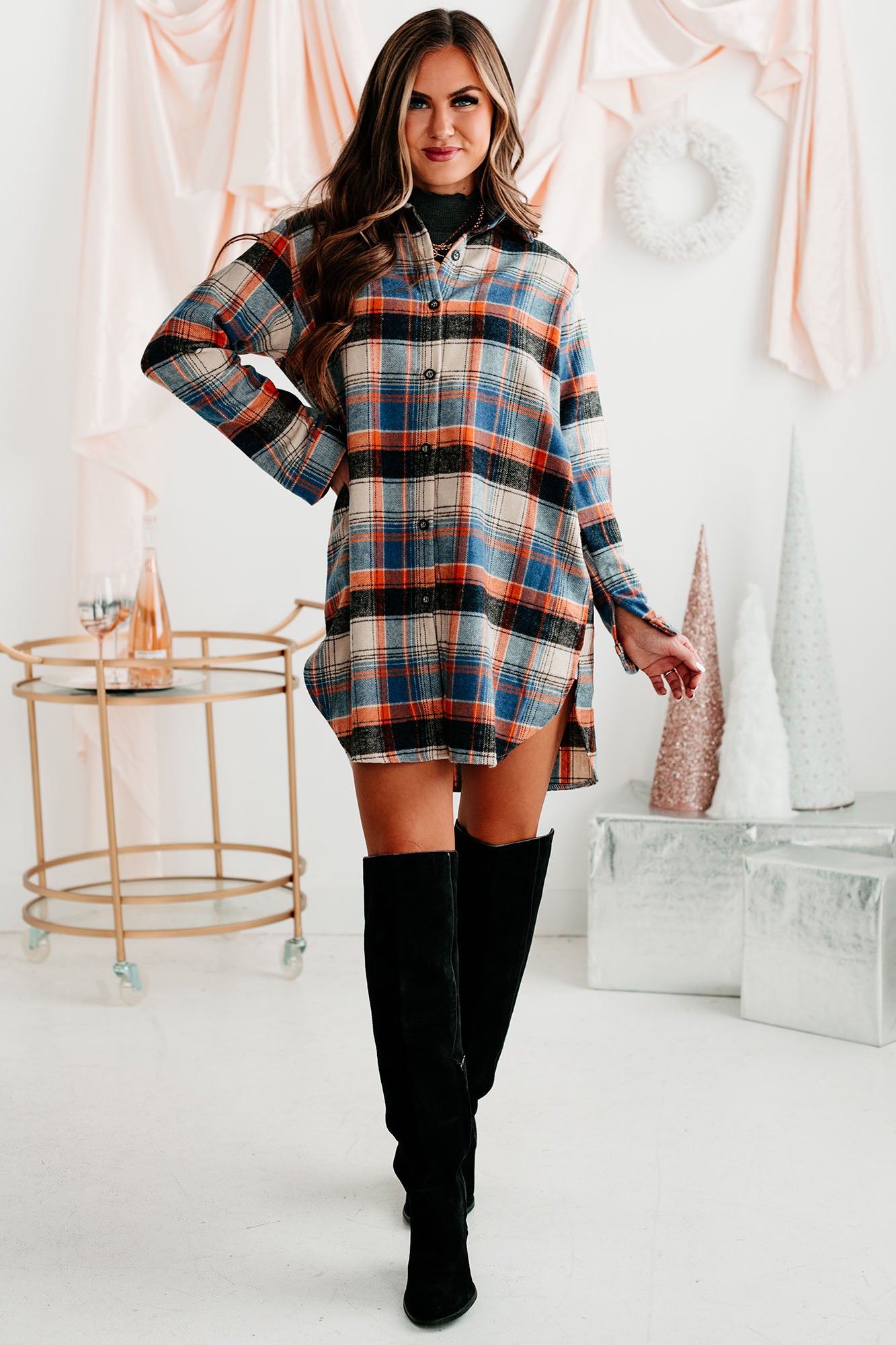 Forever Dreaming Lightweight Plaid Shacket (Orange) - NanaMacs