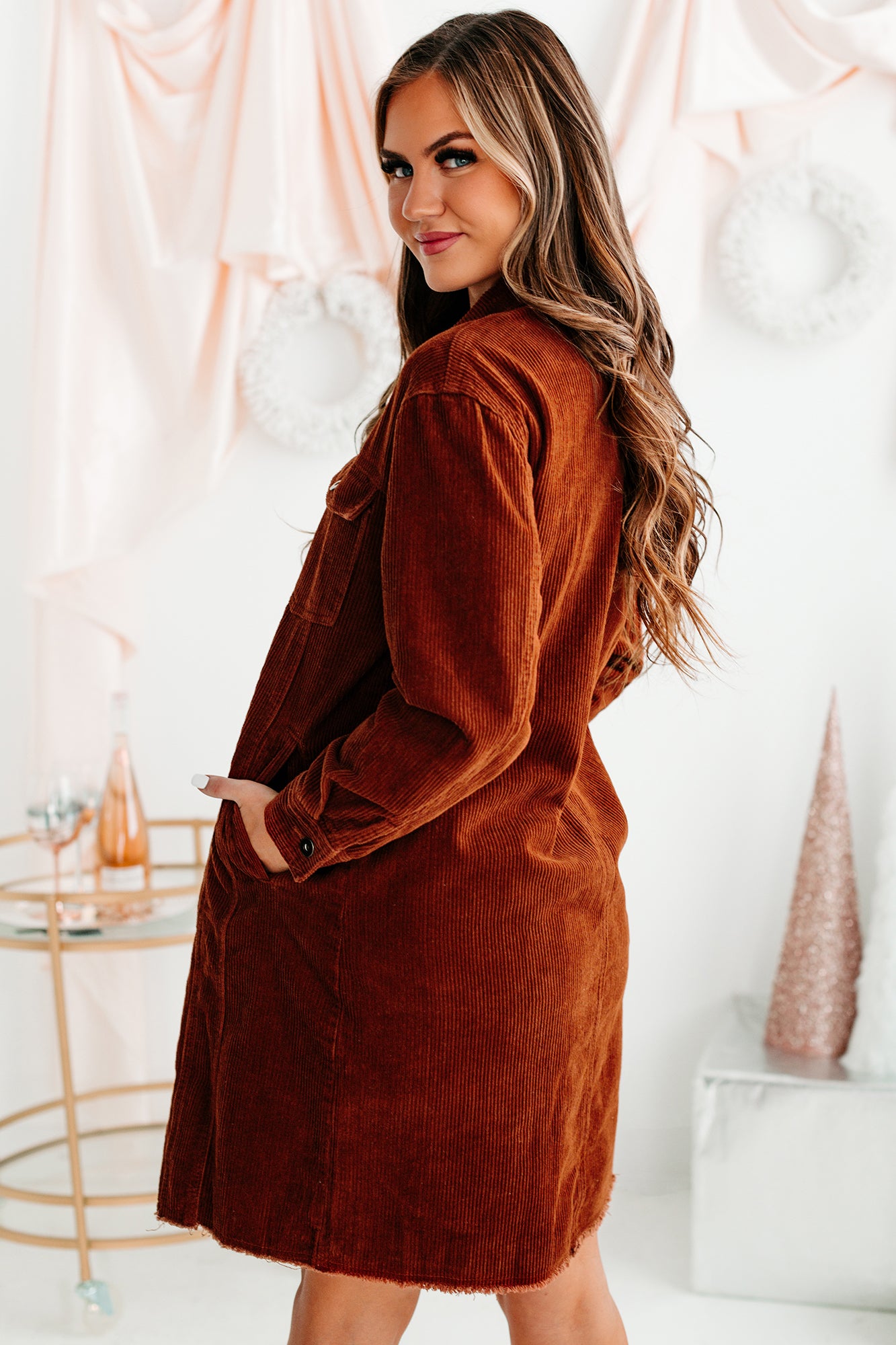 Western Welcome Long Corduroy Shacket (Brown) - NanaMacs