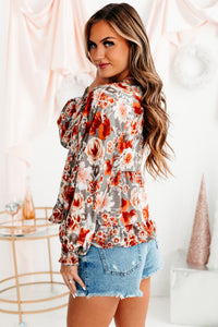 Perfectly Bloomed Floral Satin Babydoll Top (Silver/Cream/Burgundy) - NanaMacs