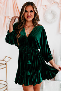 Holiday Happenings Velvet Mini Dress (Hunter Green) - NanaMacs