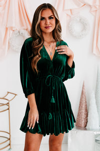 Holiday Happenings Velvet Mini Dress (Hunter Green) - NanaMacs