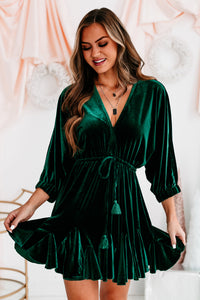 Holiday Happenings Velvet Mini Dress (Hunter Green) - NanaMacs