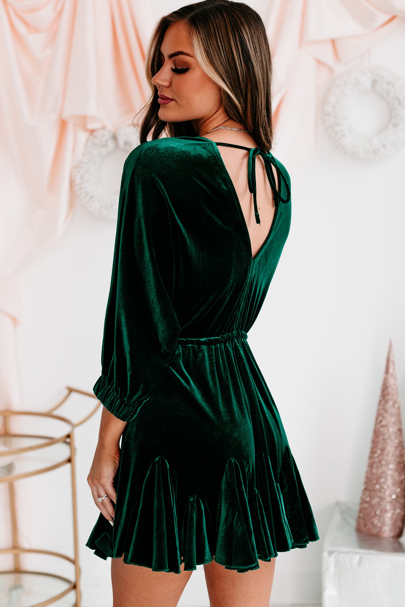 Holiday Happenings Velvet Mini Dress (Hunter Green) - NanaMacs