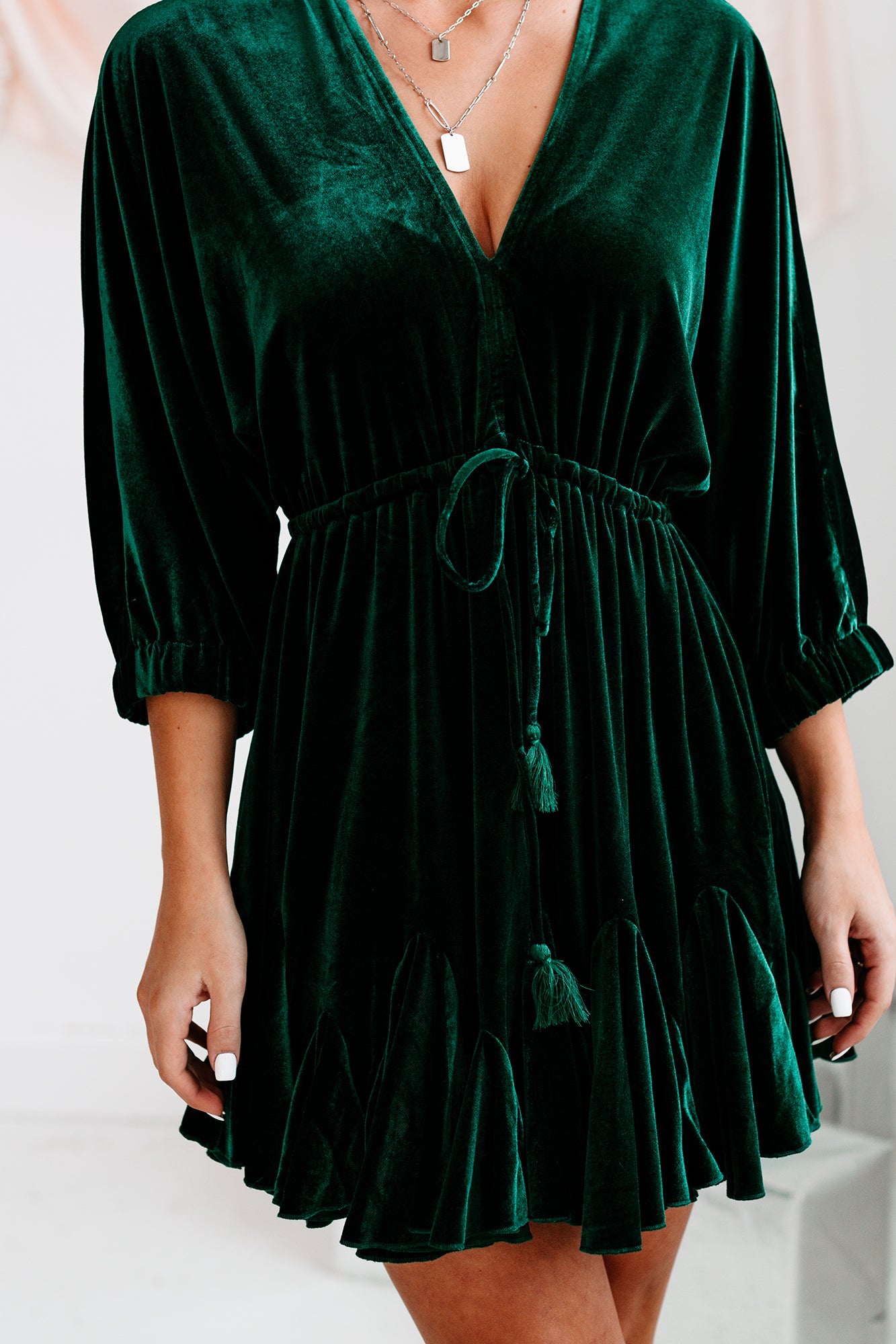 Holiday Happenings Velvet Mini Dress (Hunter Green) - NanaMacs