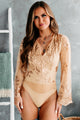 Star Of The Show Sequin Mesh Bell Sleeve Bodysuit (Rose Gold) - NanaMacs