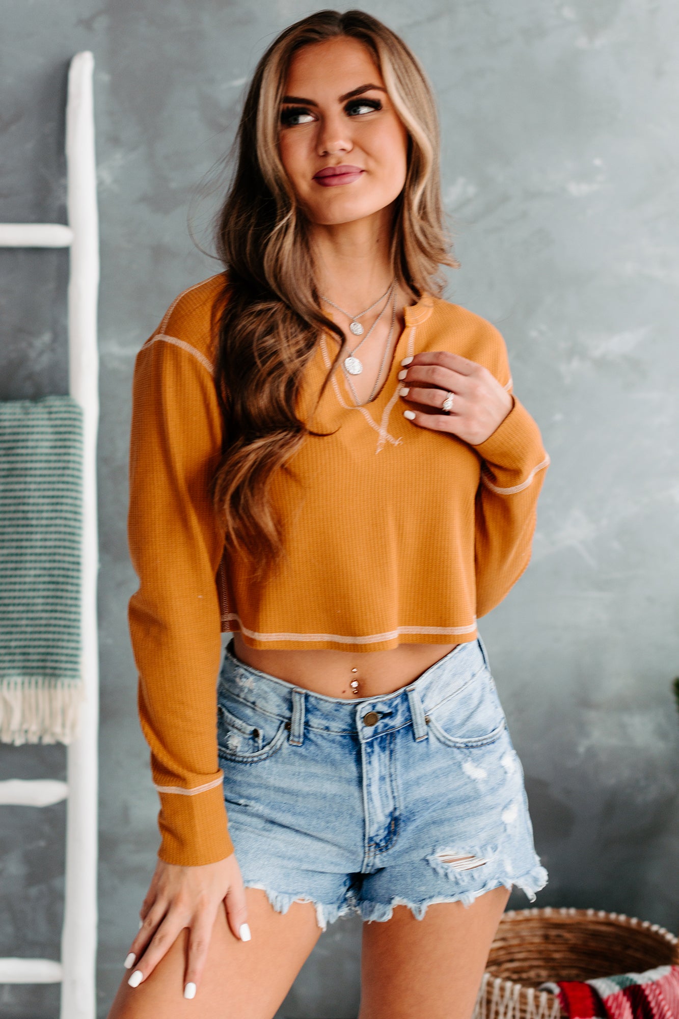 Know Your Mind Mixed Knit Henley Crop Top (Sage) · NanaMacs