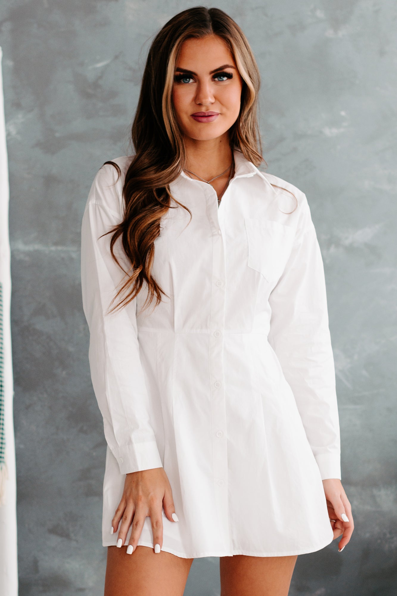 White pleated cheap shirt dress