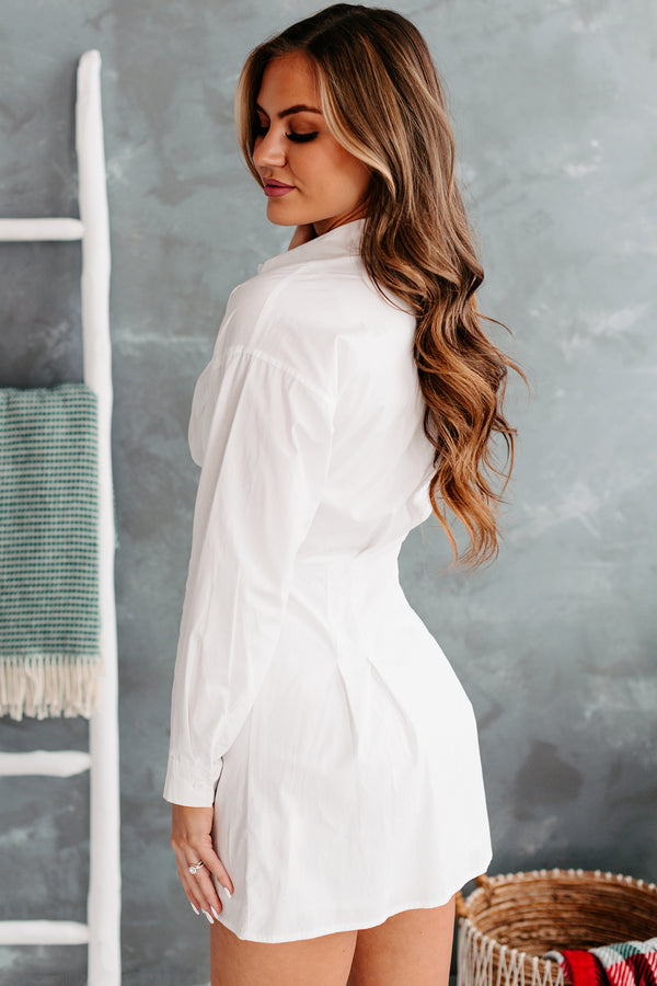 A Fine Romance Button-Front Pleated Shirt Dress (White) - NanaMacs