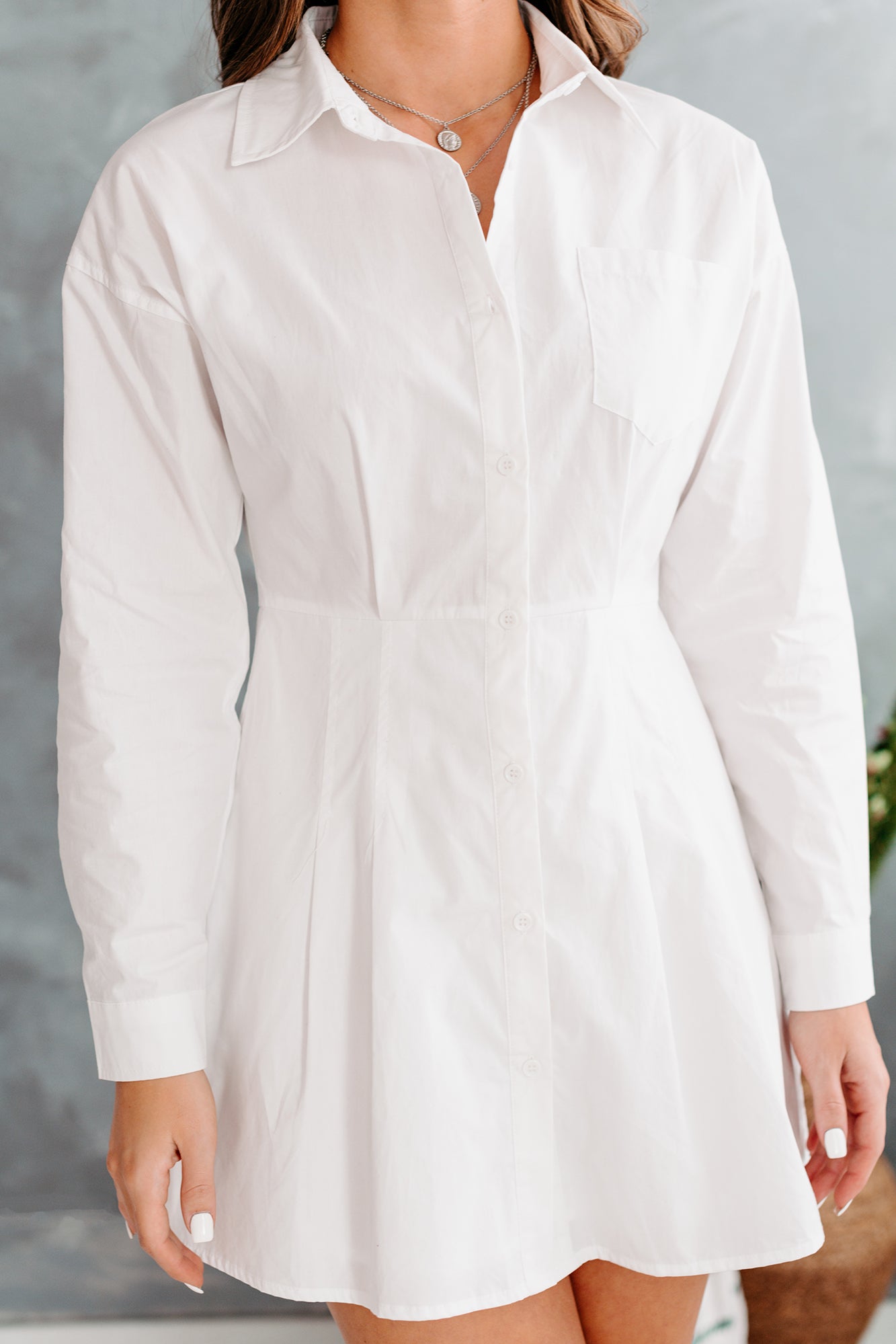 A Fine Romance Button-Front Pleated Shirt Dress (White) · NanaMacs