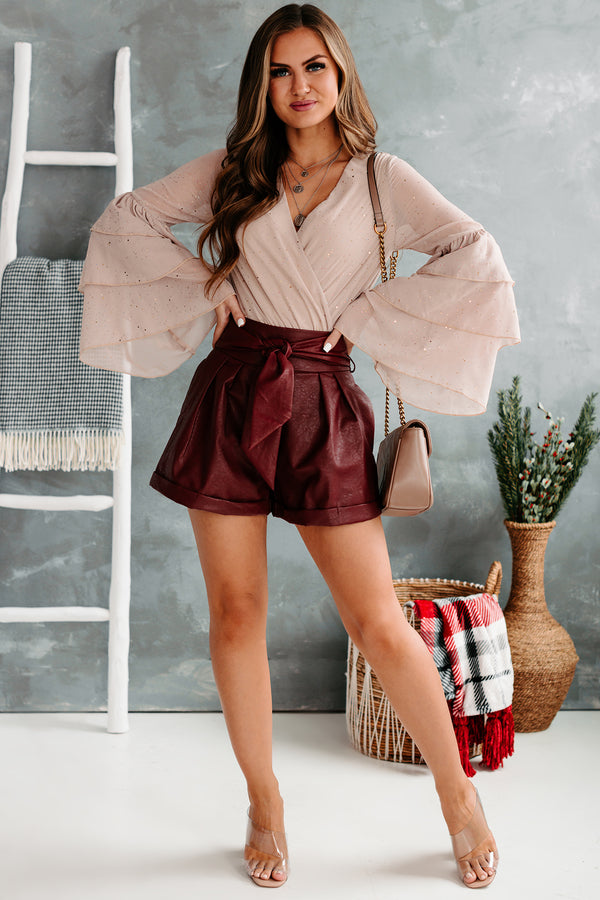 Stylish Under Pressure High Waisted Faux Leather Shorts (Burgundy) - NanaMacs