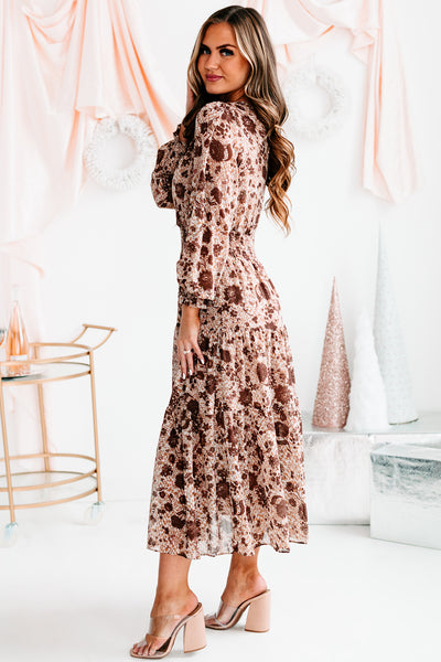 Floral Feelings Tiered Floral Midi Dress (Mocha) - NanaMacs