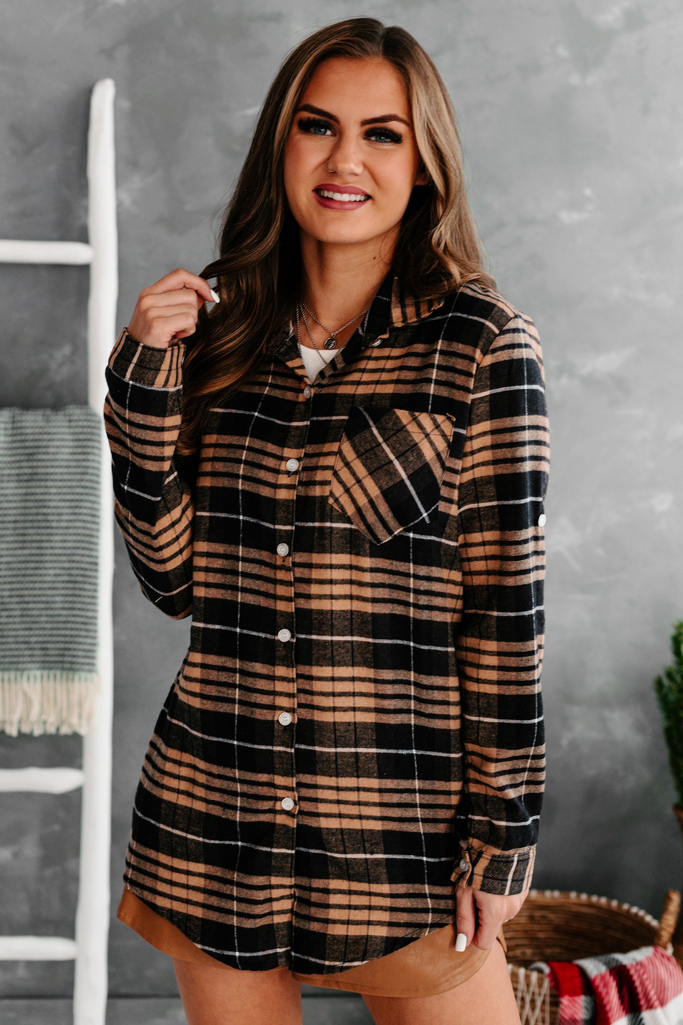 Lovely Weather Plaid Flannel Top (Navy) - NanaMacs