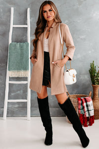 City Girl Chic Faux Suede Open Front Coat (Almond) - NanaMacs