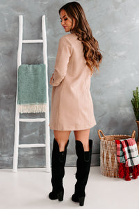 City Girl Chic Faux Suede Open Front Coat (Almond) - NanaMacs