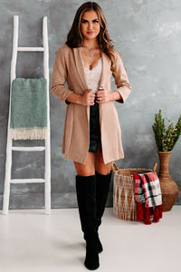 City Girl Chic Faux Suede Open Front Coat (Almond) - NanaMacs