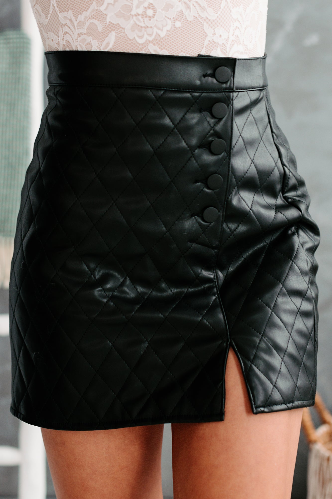 Out Of The Ordinary Quilted Faux Leather Mini Skirt (Black) - NanaMacs