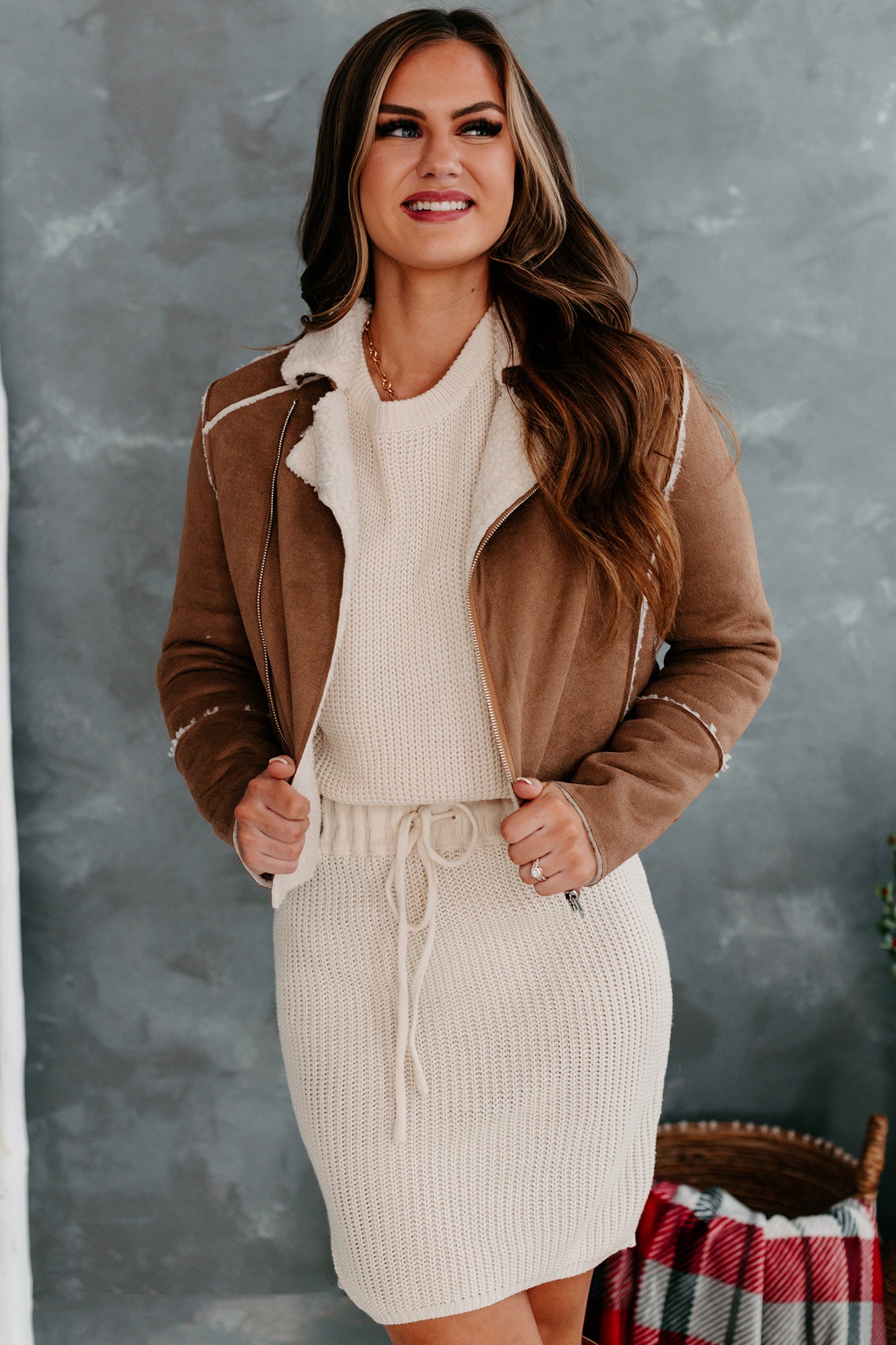 Caught In A Memory Sherpa Lined Faux Suede Jacket (Taupe) - NanaMacs